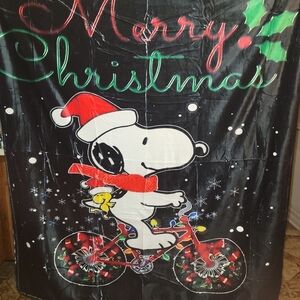 Snoopy On bike Christmas Soft Throw Blanket - Black and Red
